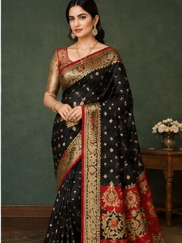 Ladies Black Gold Saree